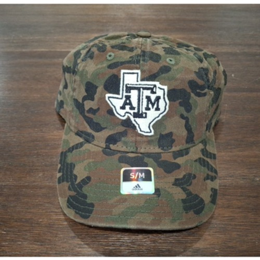 Adidas Texas A&M Aggies Hat Mens Camo Slouch Tonal Logo Flexfit, Green, S/M, New